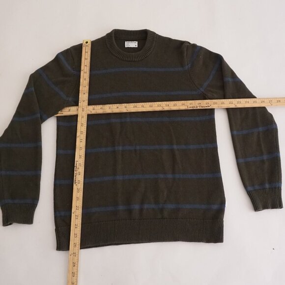 Frank And Oak Green Blue Stripe Cotton Knit Crewneck Sweater Medium - Picture 3 of 8